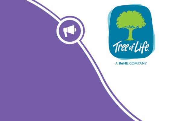 a tree of life a KeHE company logo on a purple background