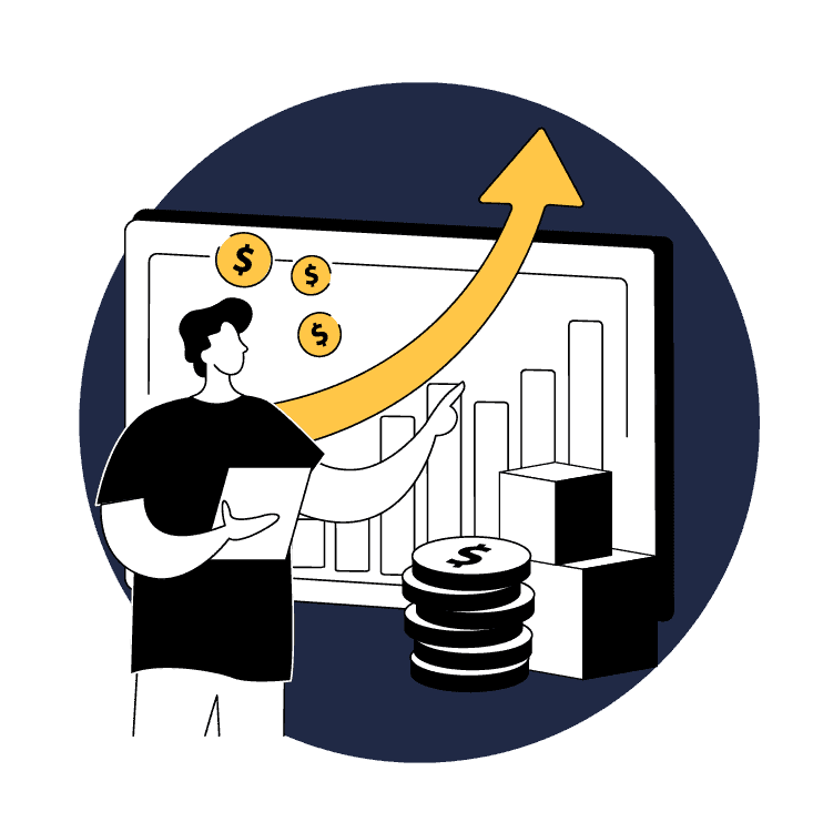 Illustrated Man Evaluating Software ROI on Application